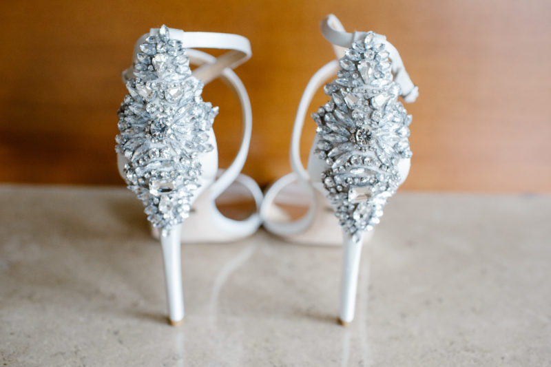 Back of Bride's wedding shoes tons of bling
