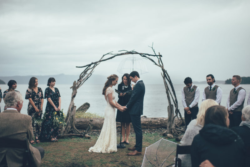Rustic boho beach wedding Ceremony driftwood arbor