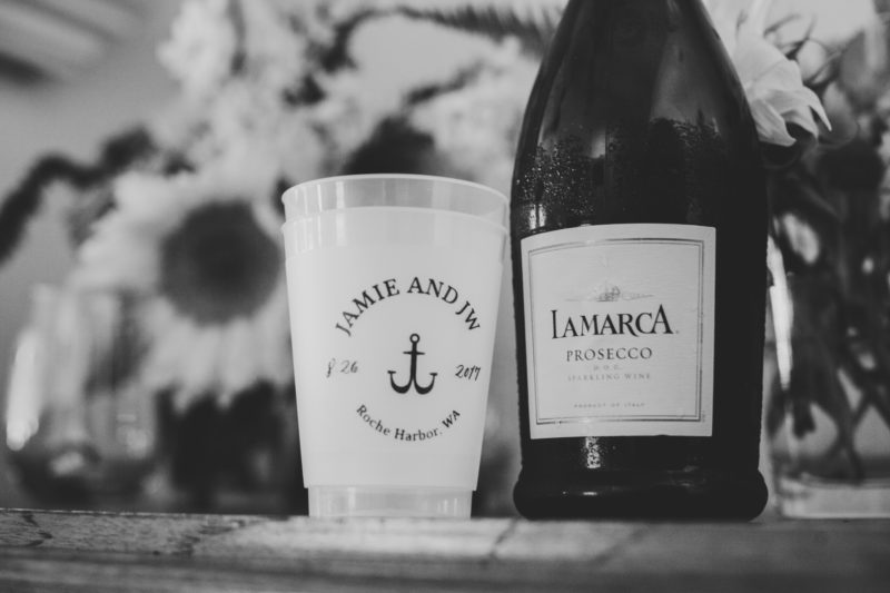 Champagne and custom wedding day cups