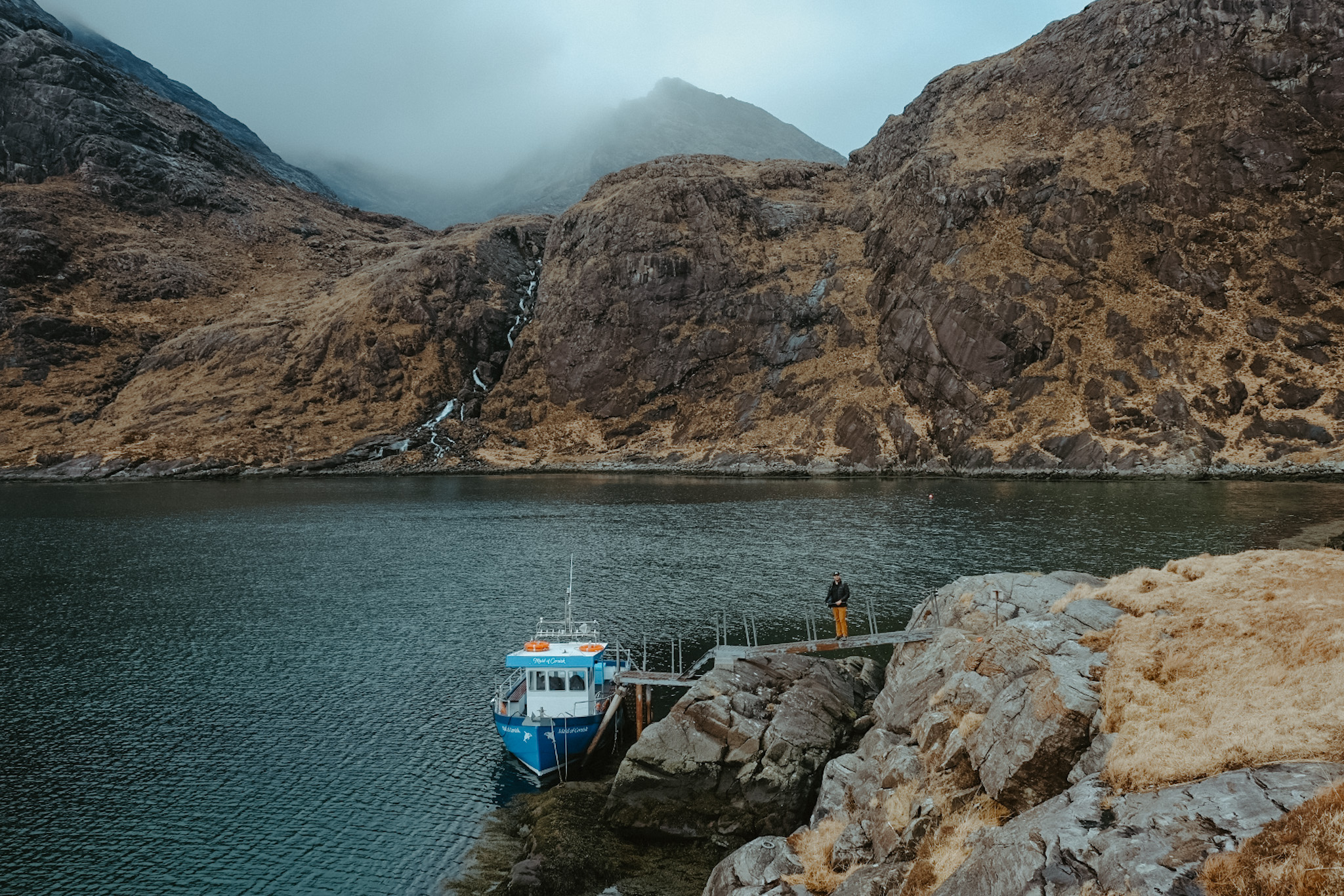 Misty Isle boat docked near Loch Coruisk on Isle of Skye, Scotland.